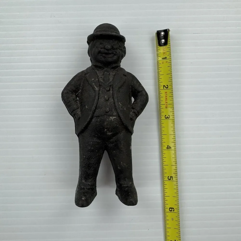Antique Cast Iron Standing Man Still Coin Bank Suit Hat Vintage Figural